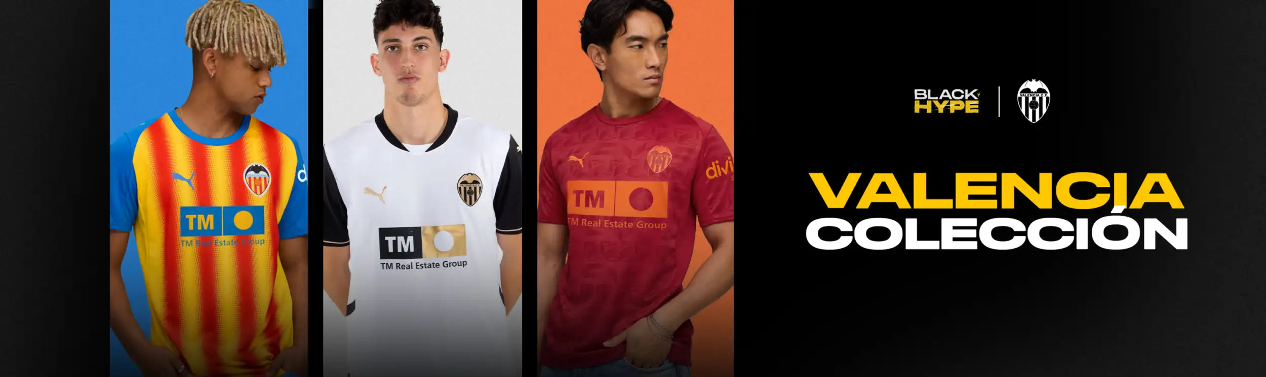Camisetas de fútbol de la colección Valencia en diseños vibrantes a rayas, lisas blancas y rojas con marca Puma.